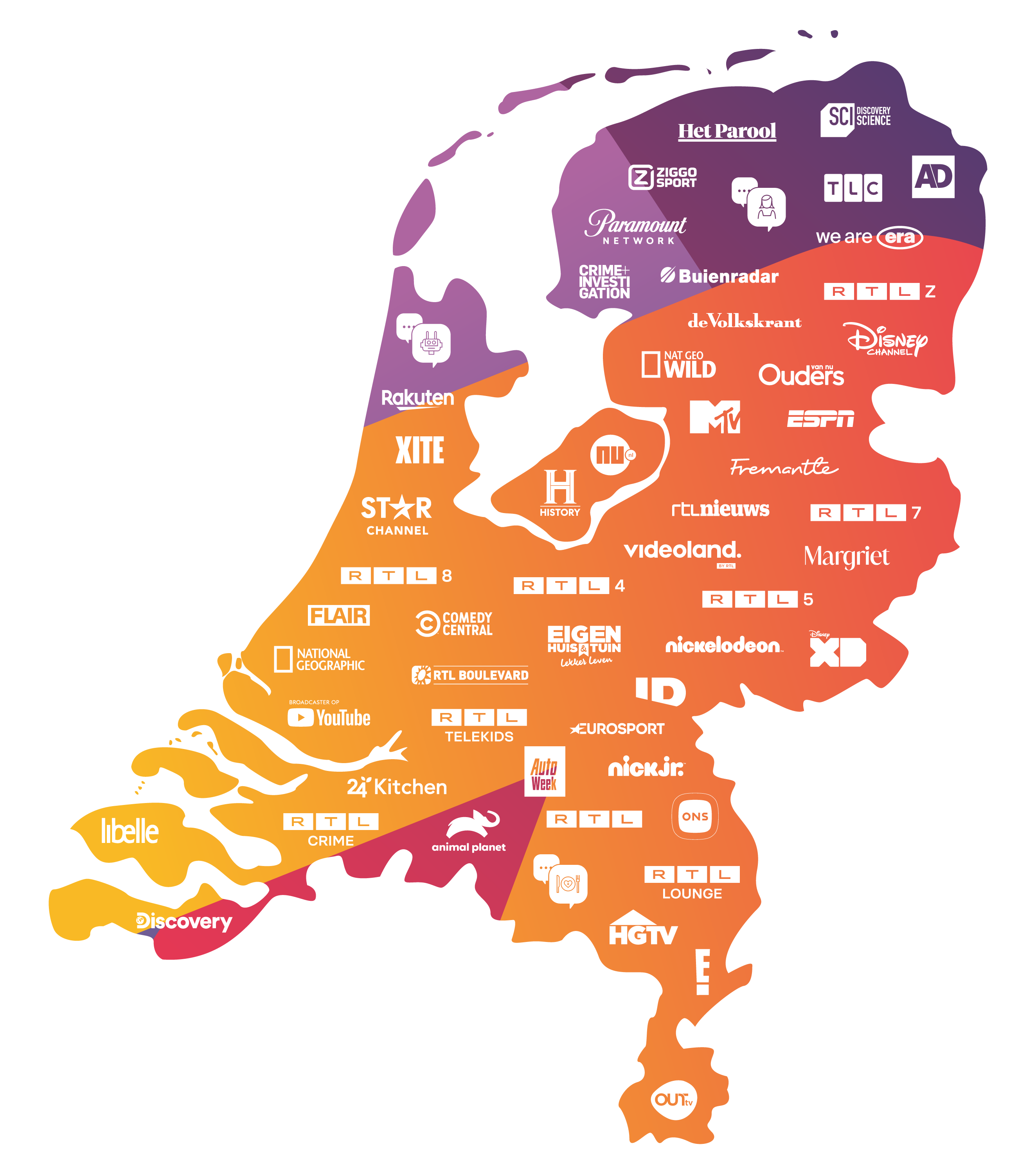 Landkaart van Nederland met logo's netwerk Ad Alliance